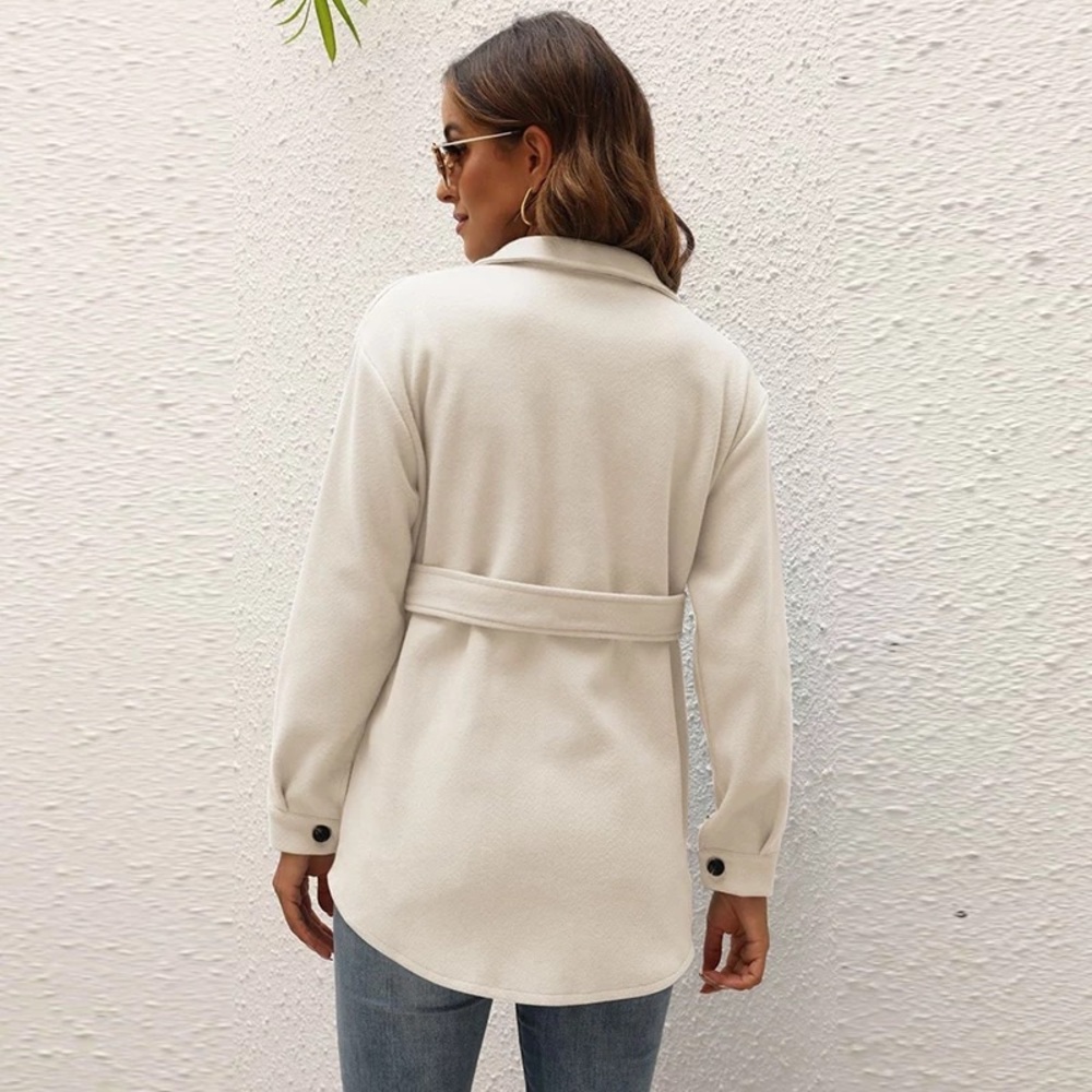 22Cream Pocket Button Belt Chic Boho Brush Utility fitted lightweight shacket - Picture 3 of 8